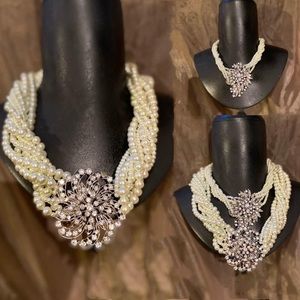 Handmade faux pearl & brooch necklaces